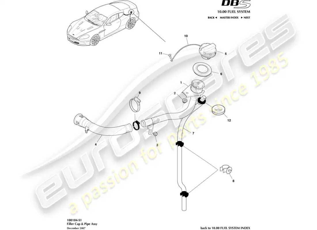 aston martin dbs (2007) tapón y tubo de llenado de combustible, cupé diagrama de piezas