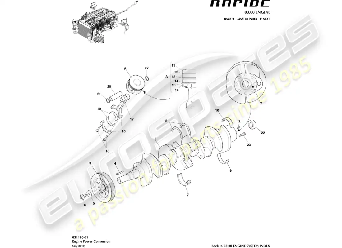 aston martin rapide (2012) conversión de energía diagrama de piezas