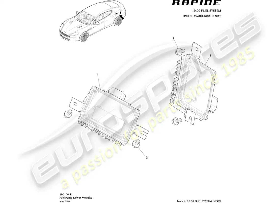 aston martin rapide (2010) módulo de bomba de combustible diagrama de piezas