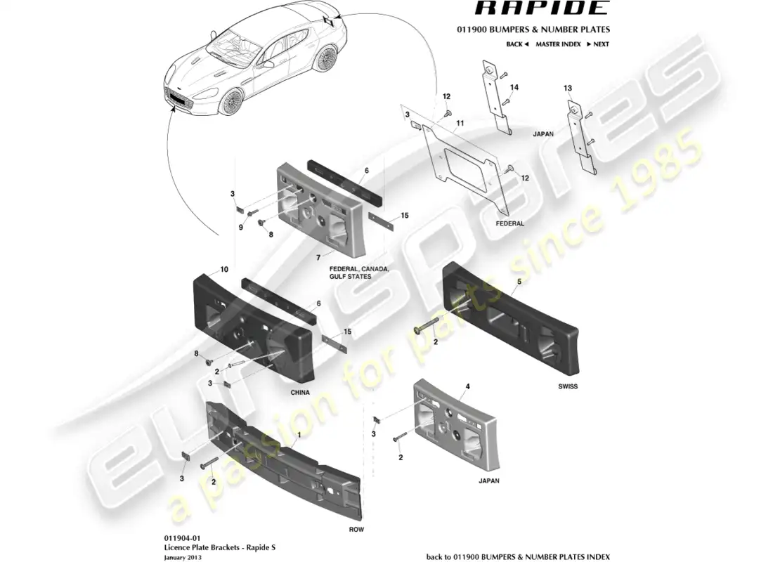 aston martin rapide (2013) zócalos para matrícula, s diagrama de piezas