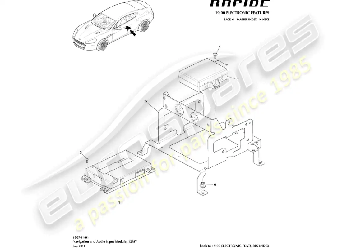 aston martin rapide (2012) módulo de navegación, 12my en diagrama de piezas