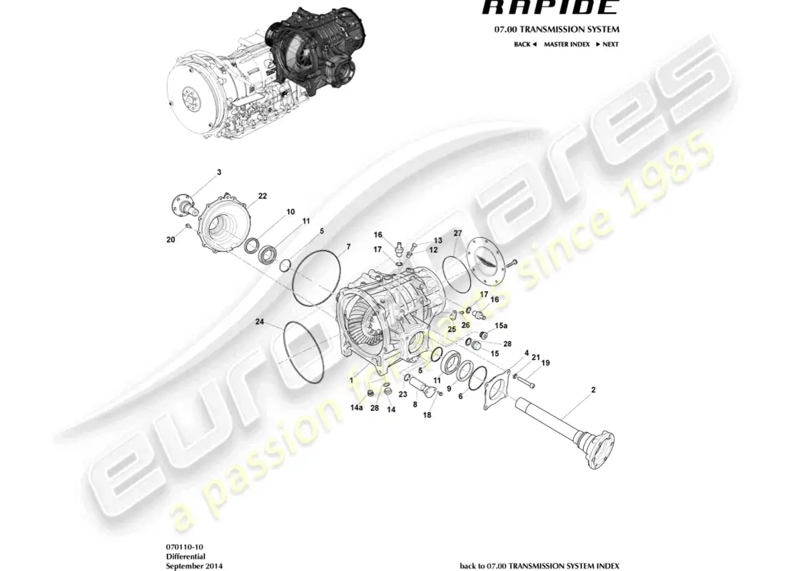 aston martin rapide (2012) diferencial diagrama de piezas