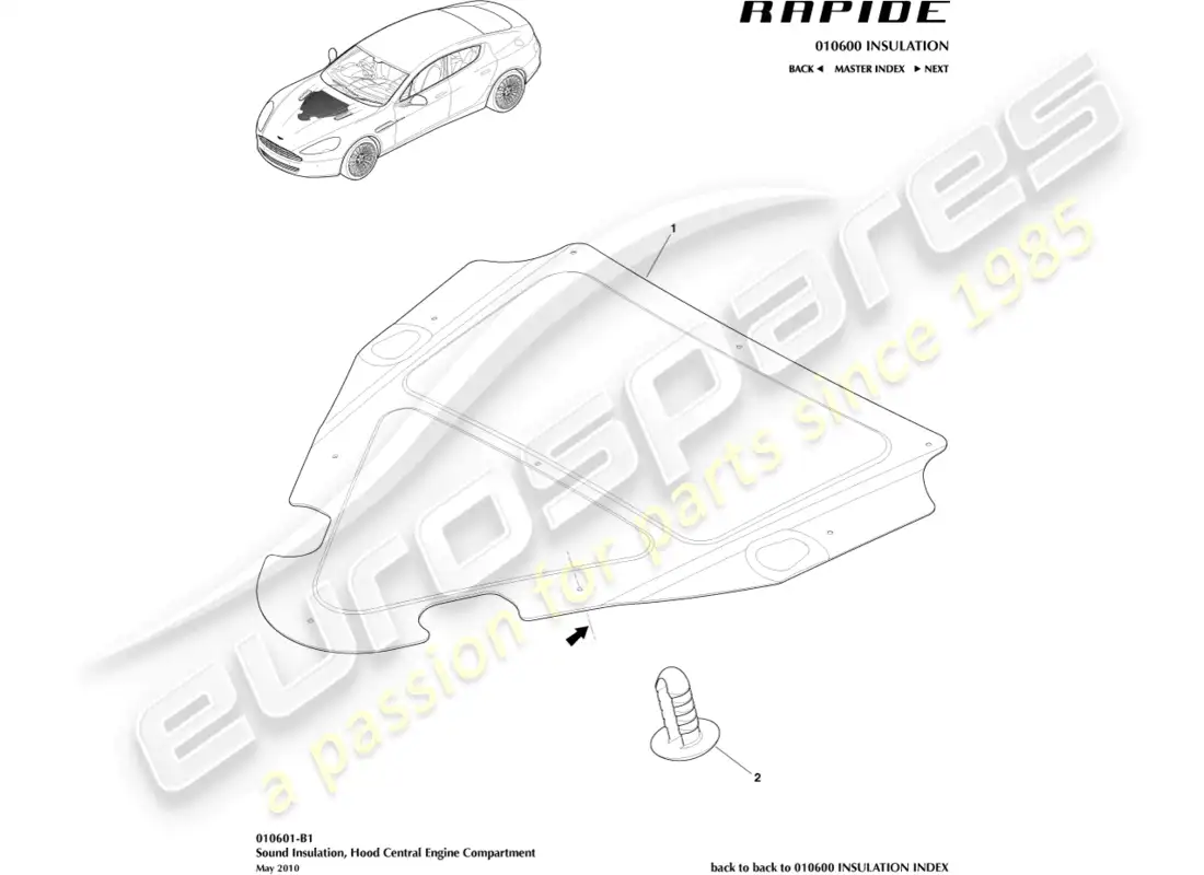 aston martin rapide (2013) ajuste del compartimento del motor diagrama de piezas