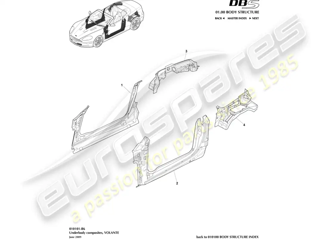 aston martin dbs (2008) compuestos para bajos, volante diagrama de piezas