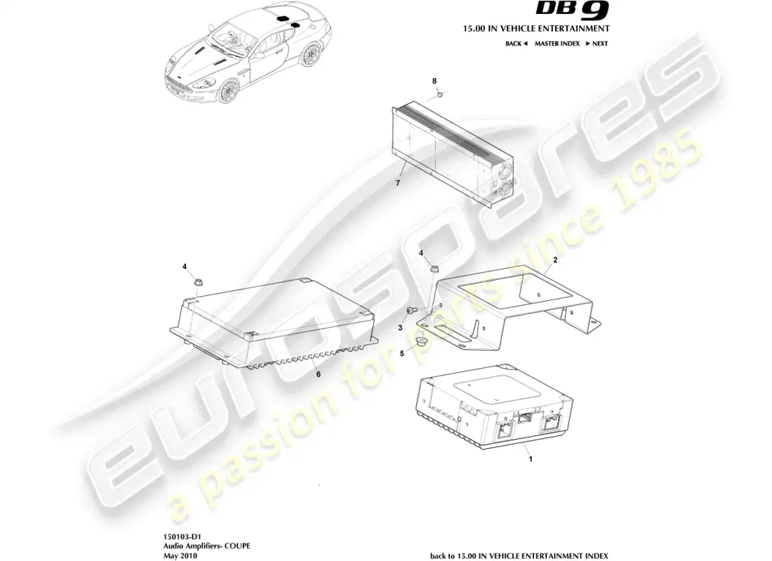 aston martin db9 (2012) amplificadores, diagrama de piezas del cupé
