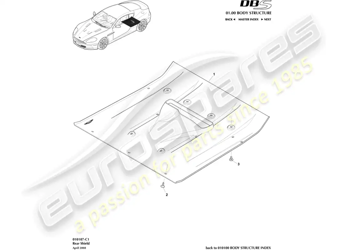 aston martin dbs (2014) diagrama de piezas de protectores de bajos traseros