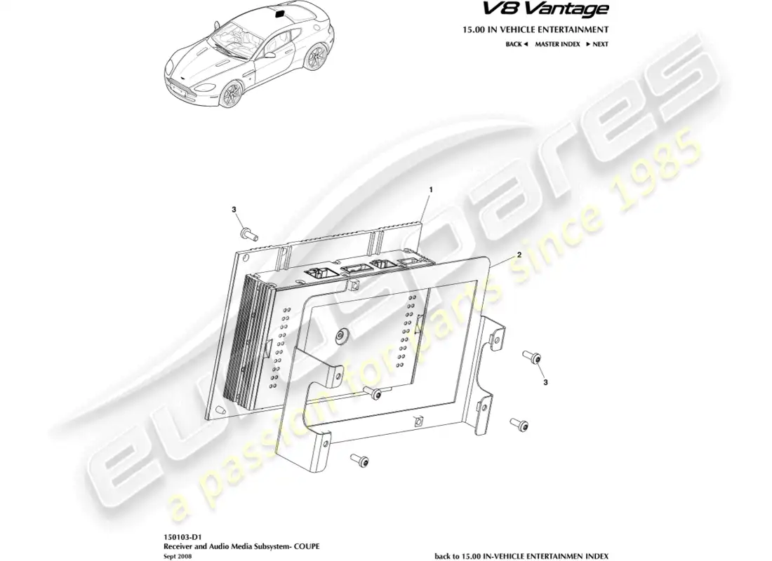aston martin v8 vantage (2008) amplificador, diagrama de piezas del cupé