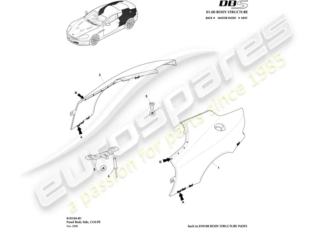 aston martin dbs (2007) panel lateral de carrocería, cupé diagrama de piezas