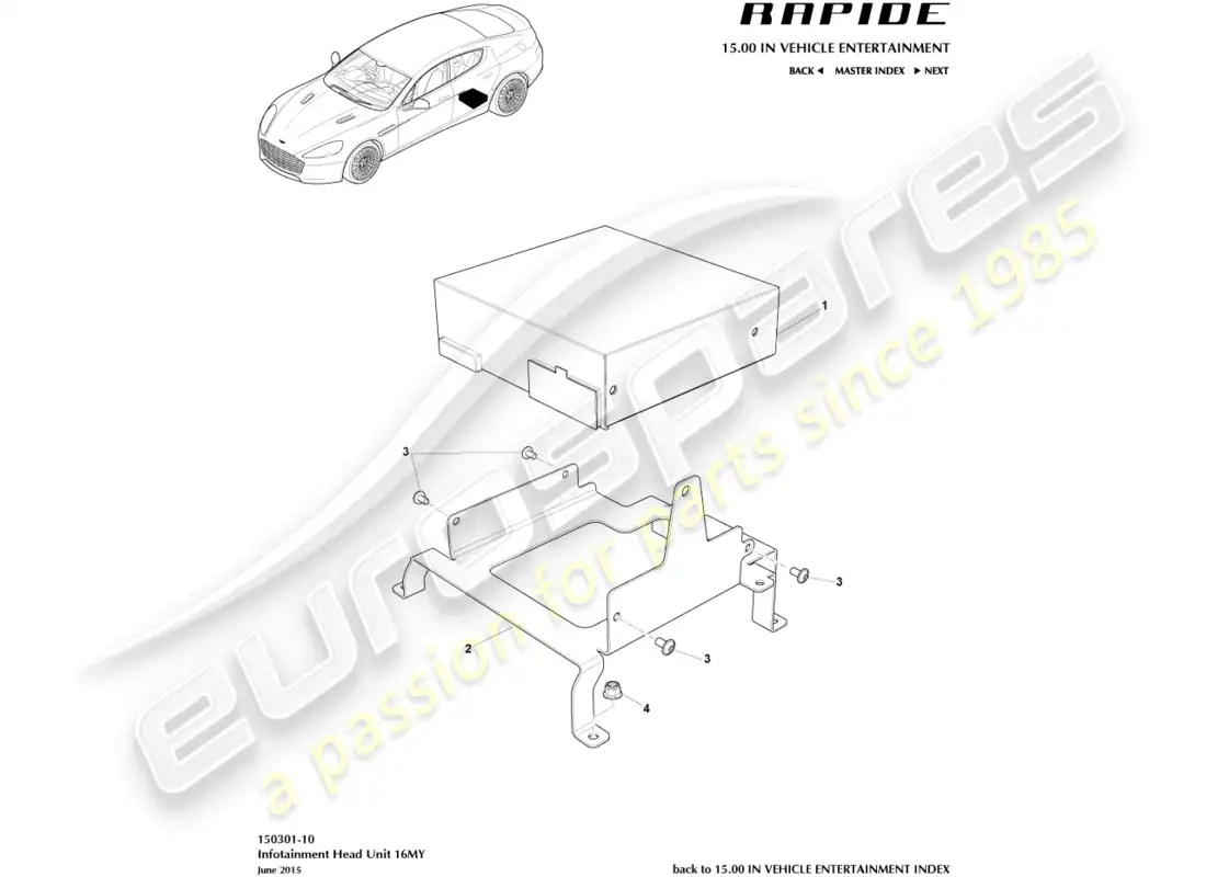 aston martin rapide (2013) unidad principal de infoentretenimiento, 16my diagrama de piezas