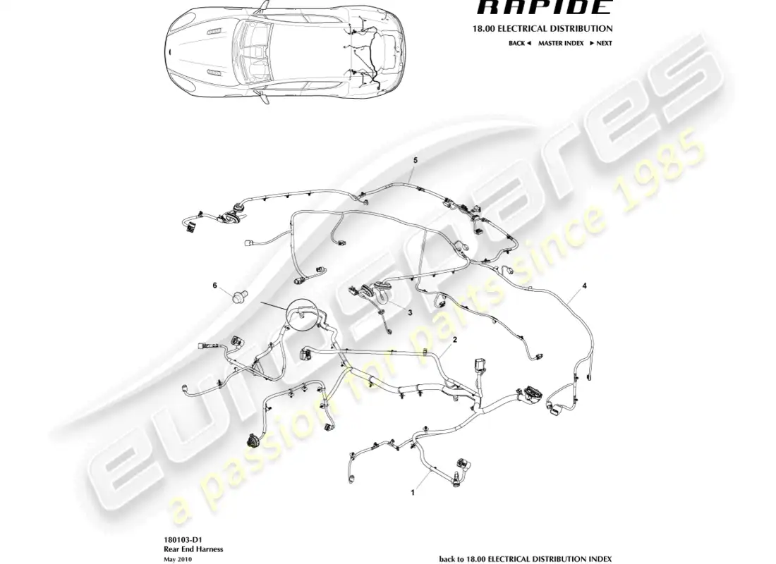 aston martin rapide (2013) arnés del extremo trasero diagrama de piezas