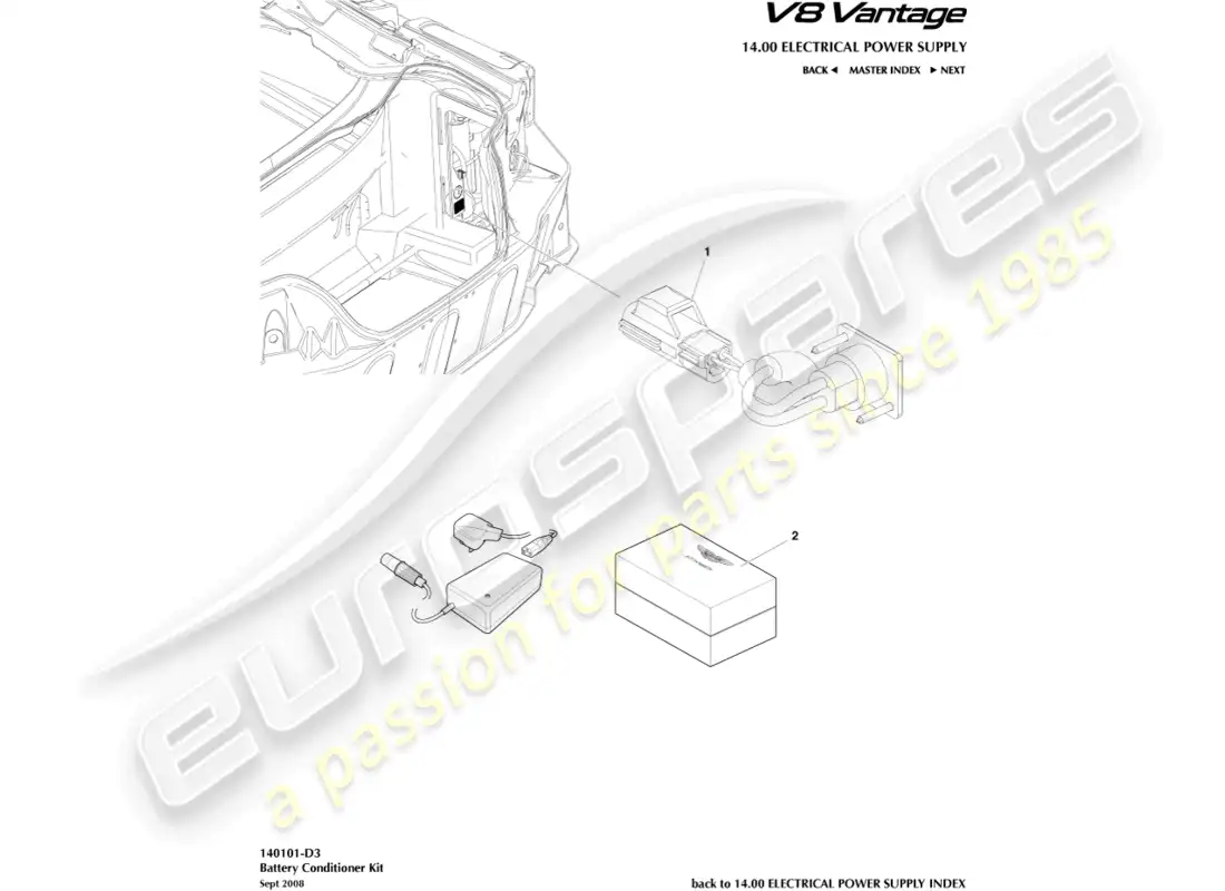 aston martin v8 vantage (2008) diagrama de piezas del kit acondicionador de batería