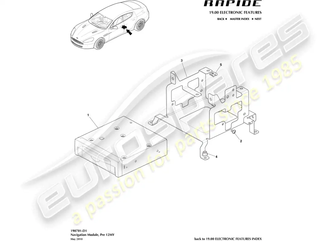 aston martin rapide (2014) módulo de navegación, hasta 12my diagrama de piezas