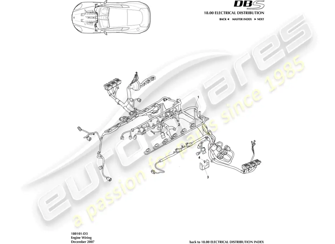 aston martin dbs (2008) engine bay harness diagrama de piezas