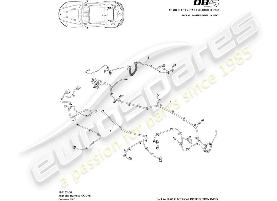 aston martin dbs (2008) arnés trasero, cupé diagrama de piezas