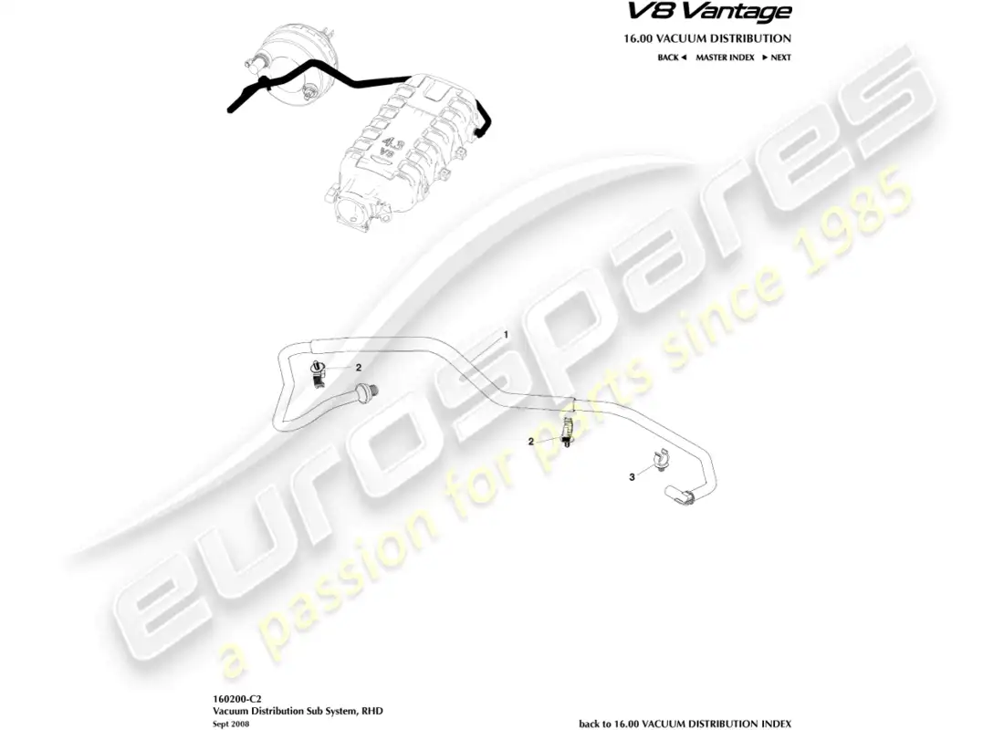 aston martin v8 vantage (2008) diagrama de piezas del tubo de vacío, lado derecho