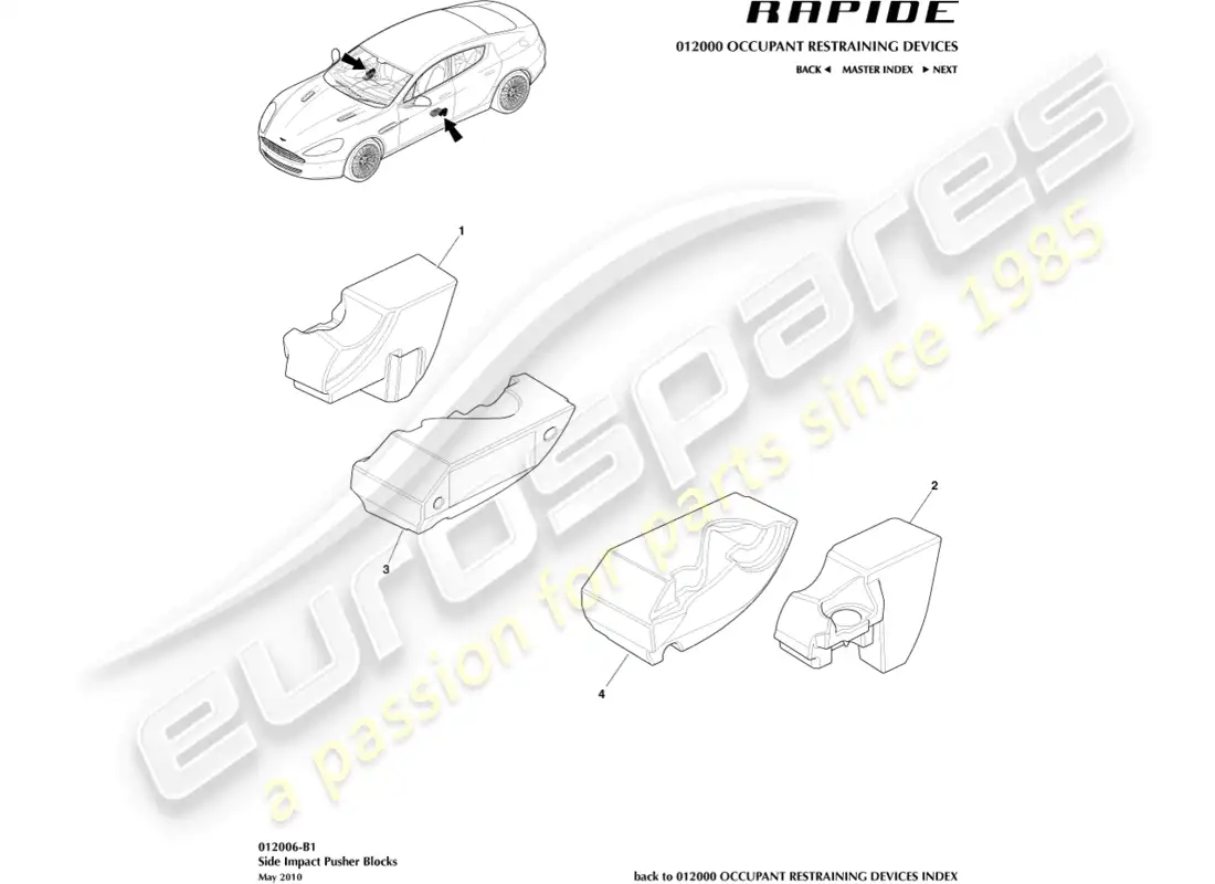 aston martin rapide (2019) bloques de impacto lateral diagrama de piezas