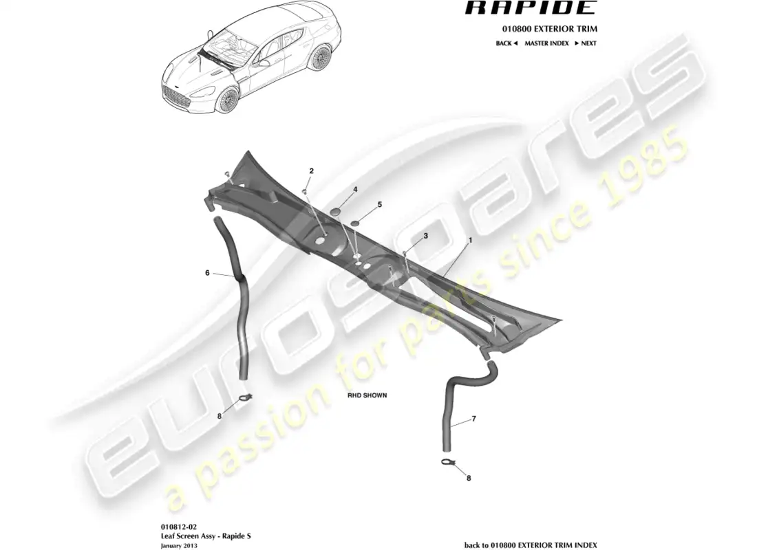aston martin rapide (2012) pantalla de hoja diagrama de piezas