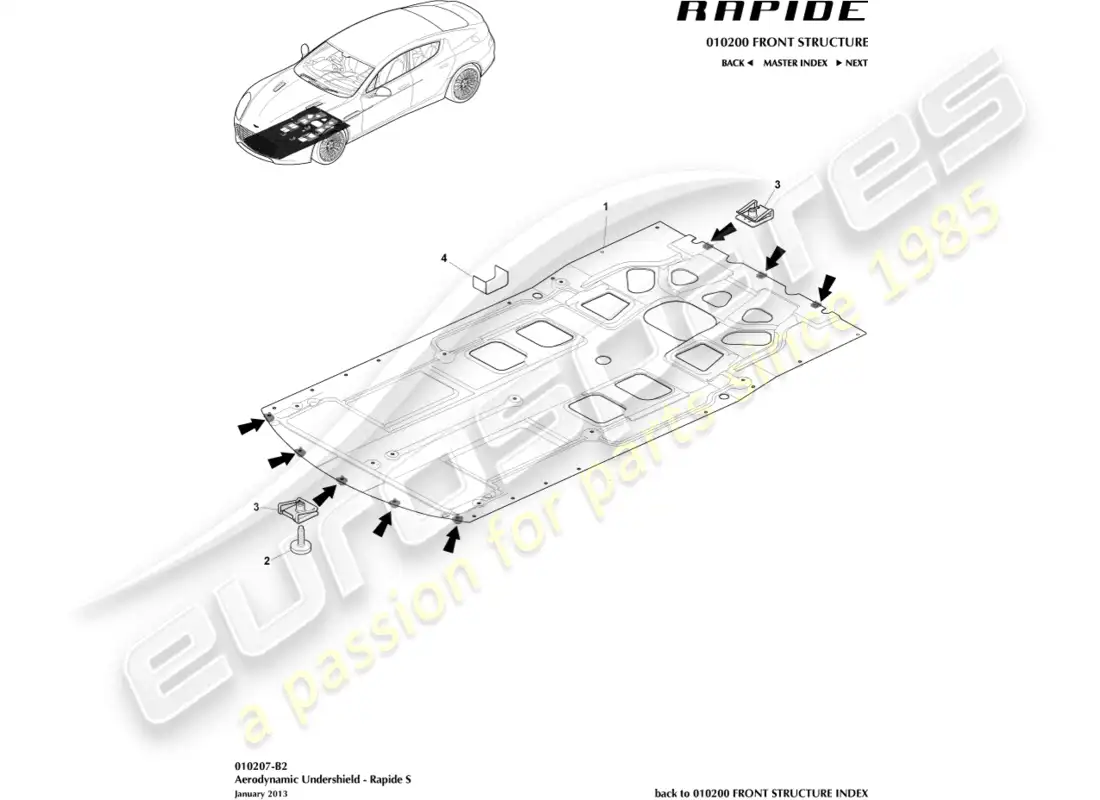 aston martin rapide (2011) protector inferior delantero, s diagrama de piezas