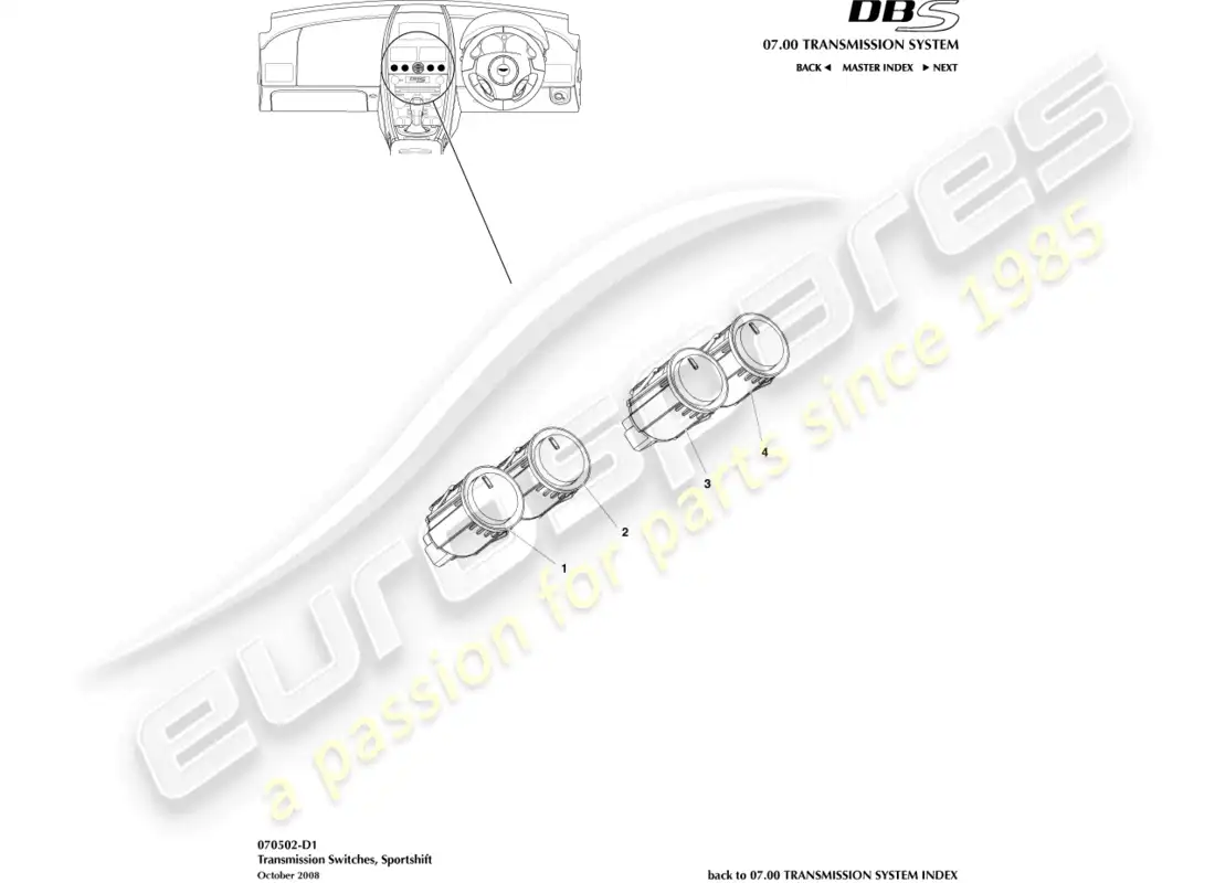 aston martin dbs (2013) interruptores de transmisión diagrama de piezas