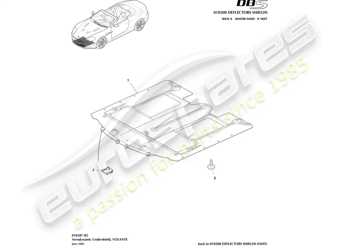 aston martin dbs (2014) protector inferior delantero, volante diagrama de piezas