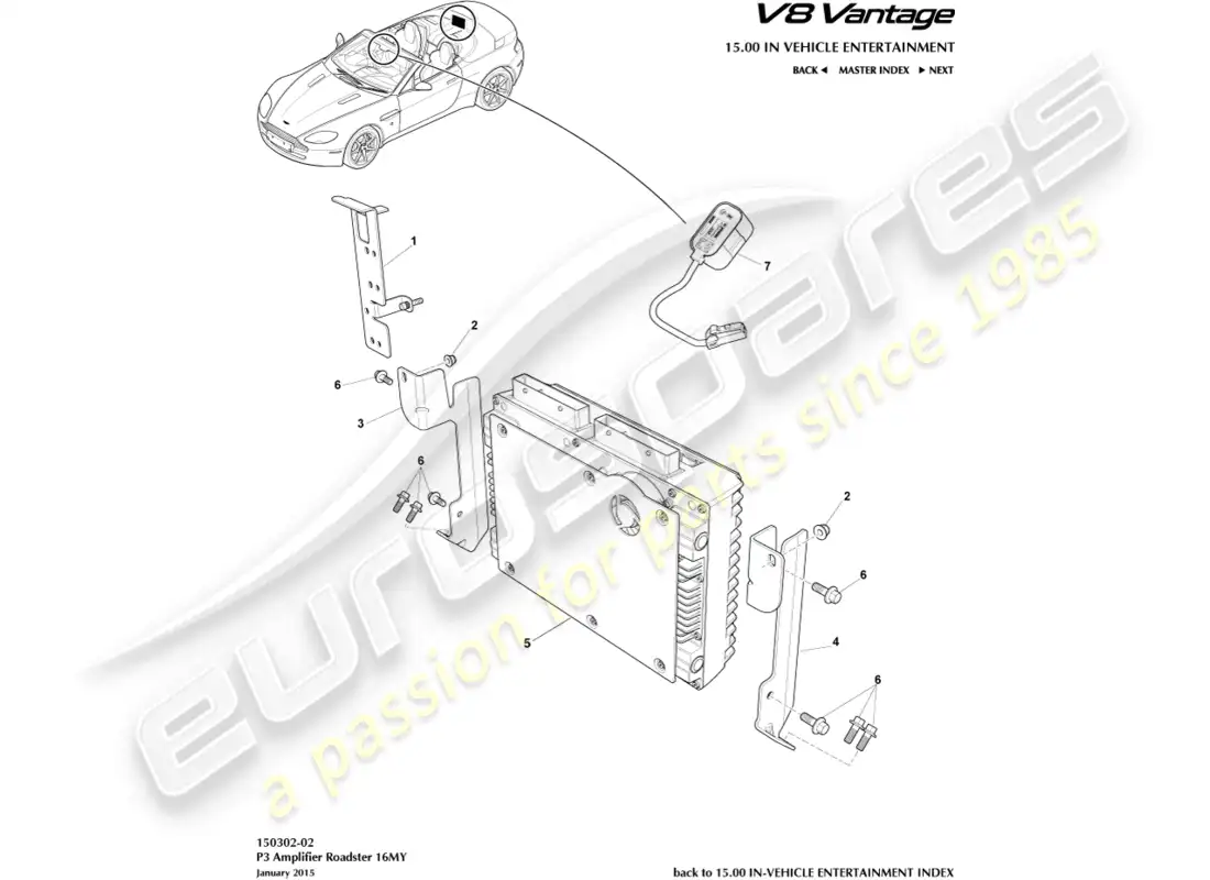 aston martin v8 vantage (2008) p3 diagrama de piezas del amplificador y roadster