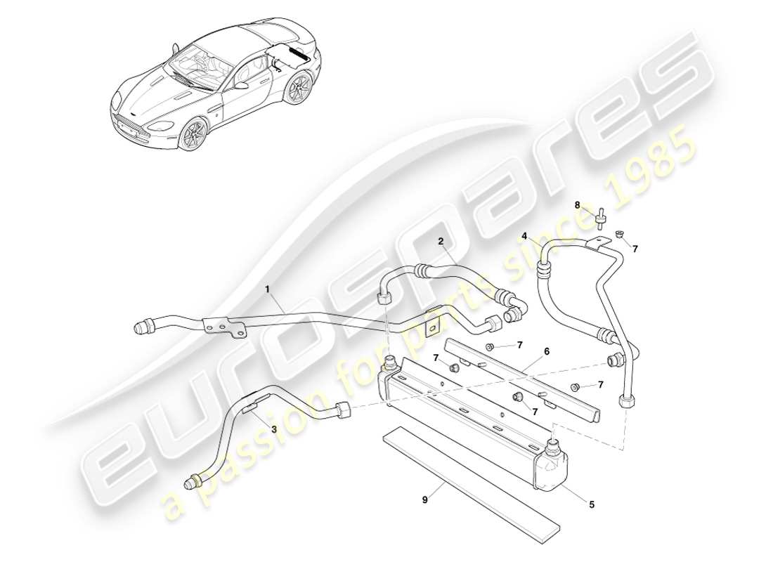 aston martin v8 vantage (2007) enfriador de transmisión, diagrama de pieza gt8