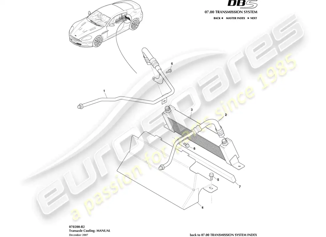 aston martin dbs (2014) refrigeración de la transmisión, manual diagrama de piezas