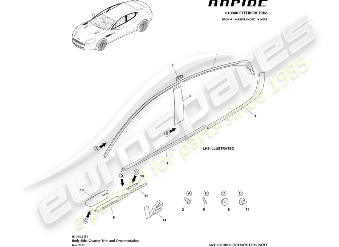 aston martin rapide (2013) borde lateral del cuerpo diagrama de piezas