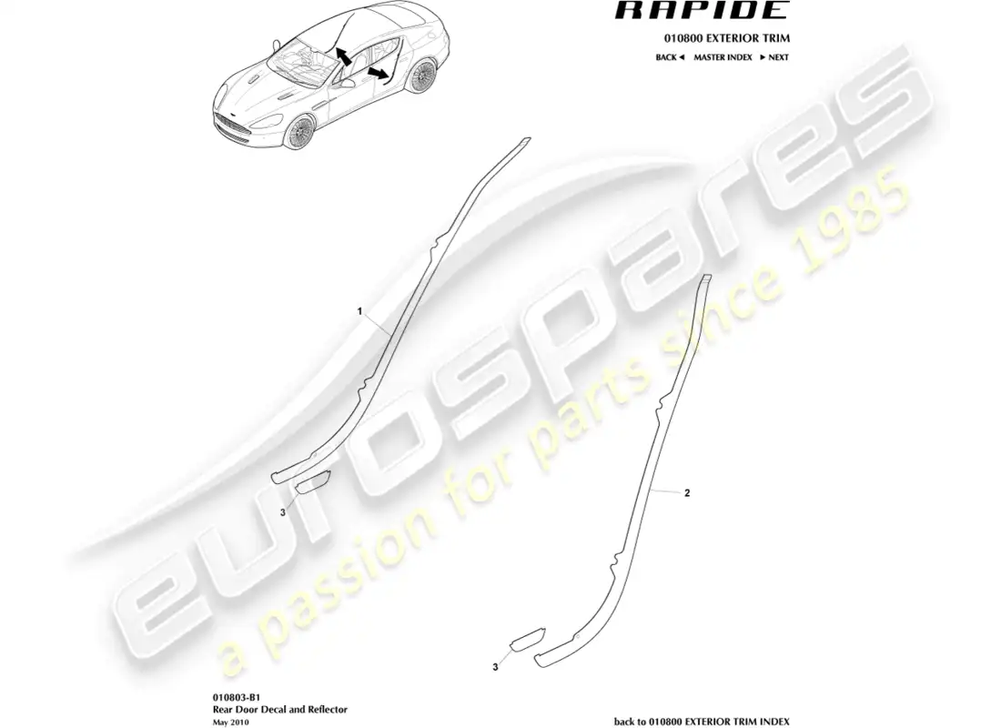 aston martin rapide (2013) moldura de puerta trasera diagrama de piezas
