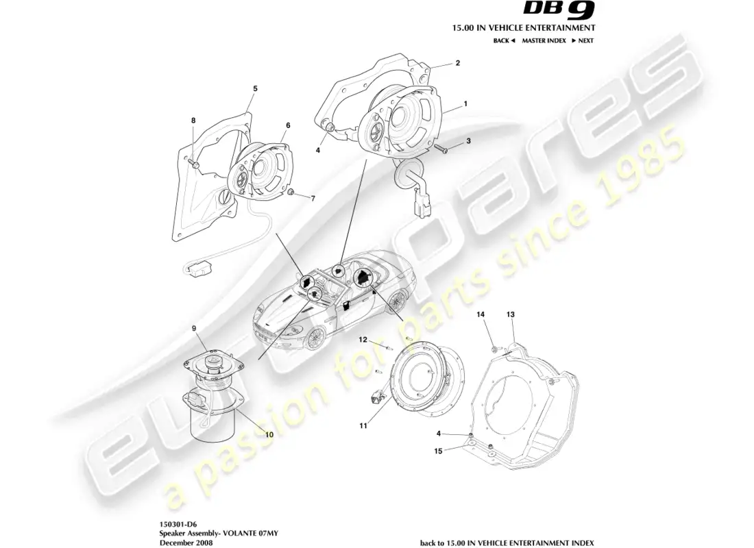 aston martin db9 (2012) oradores, 07my, diagrama de piezas de volante