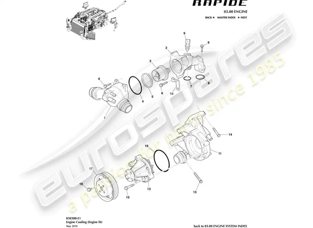 aston martin rapide (2012) refrigeración del motor diagrama de piezas