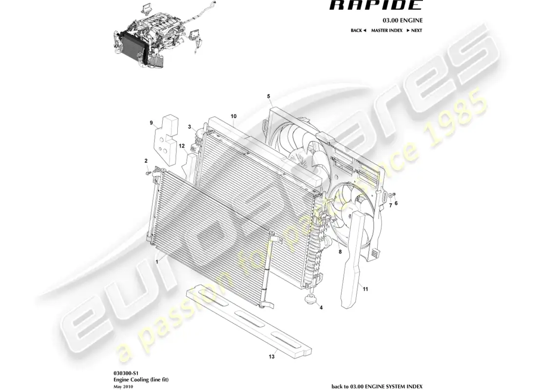 aston martin rapide (2012) refrigeración del motor, ajuste de línea diagrama de piezas