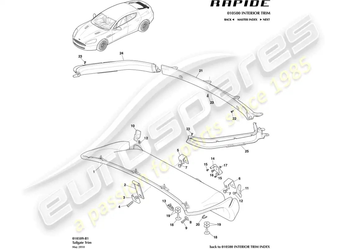 aston martin rapide (2016) panel embellecedor del portón trasero diagrama de piezas