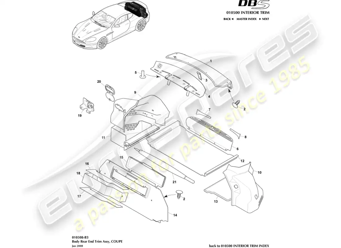 aston martin dbs (2014) embellecedor trasero, cupé diagrama de piezas