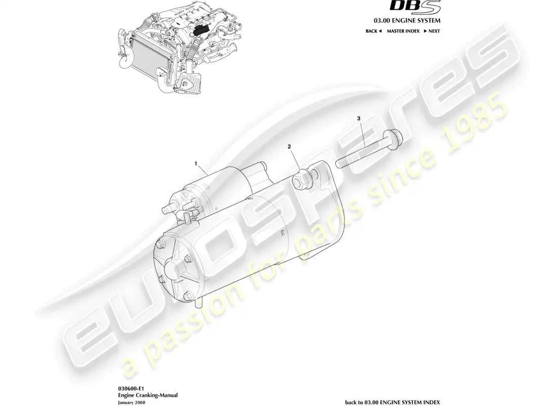 aston martin dbs (2010) motor de arranque manual diagrama de piezas