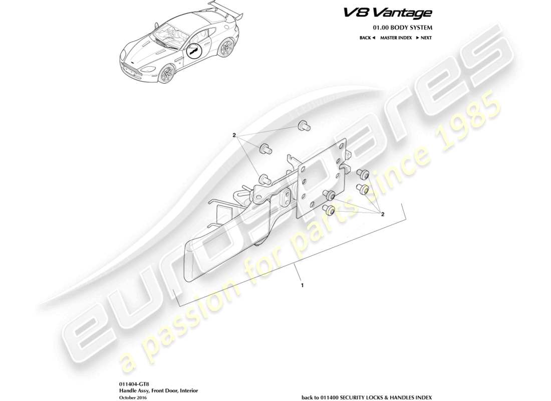 aston martin v8 vantage (2010) conjunto de manija, diagrama de pieza gt8