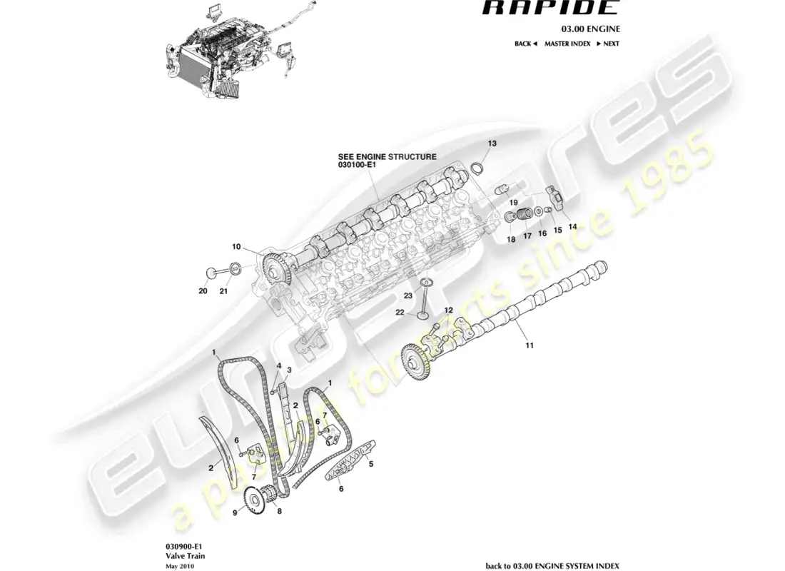 aston martin rapide (2010) valve train diagrama de piezas