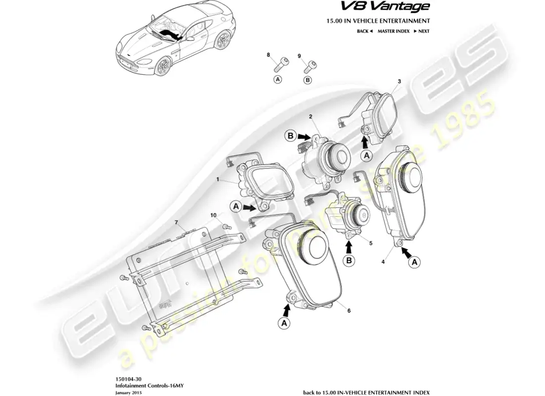 aston martin v8 vantage (2008) controles de infoentretenimiento, 16my diagrama de piezas