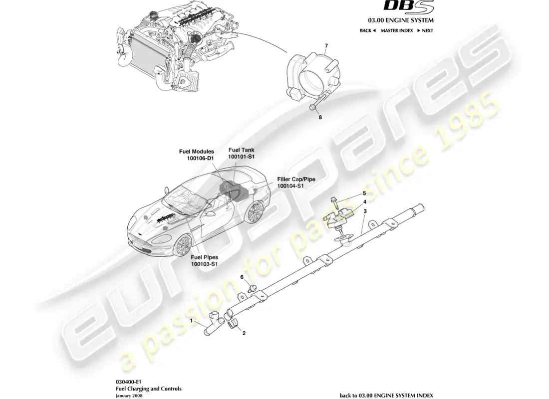 aston martin dbs (2008) carga y control de combustible diagrama de piezas