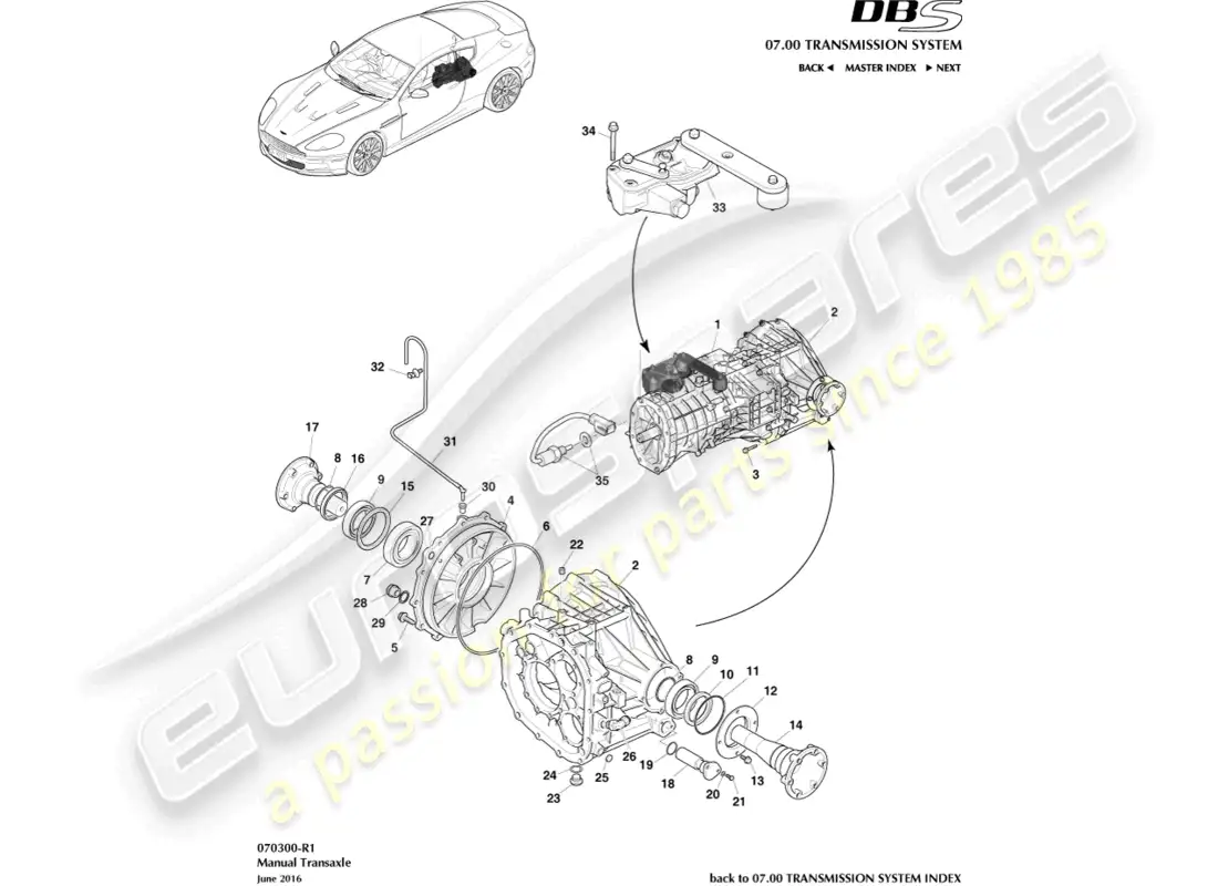 aston martin dbs (2014) transmisión, manual diagrama de piezas