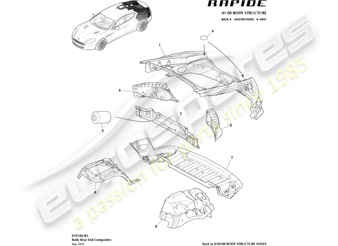 aston martin rapide (2016) compuestos para la parte trasera de la carrocería diagrama de piezas