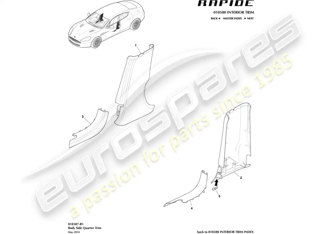 aston martin rapide (2010) panel de ajuste del cuarto trasero diagrama de piezas