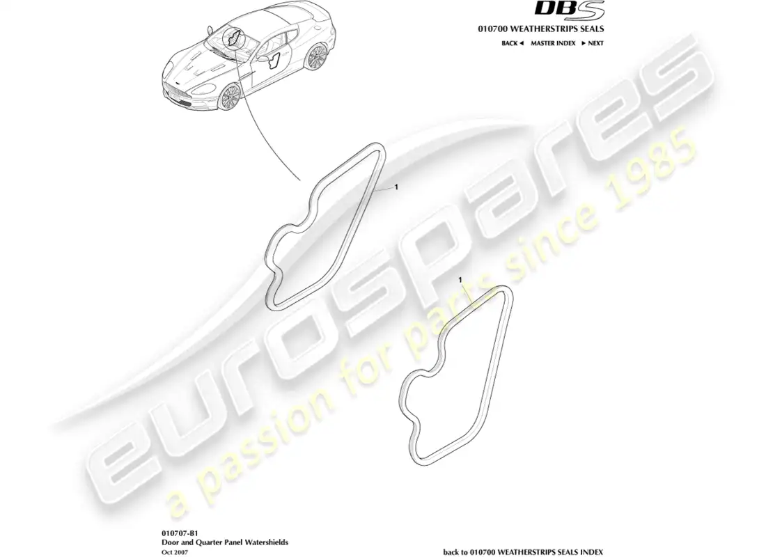 aston martin dbs (2014) escudos de agua diagrama de piezas
