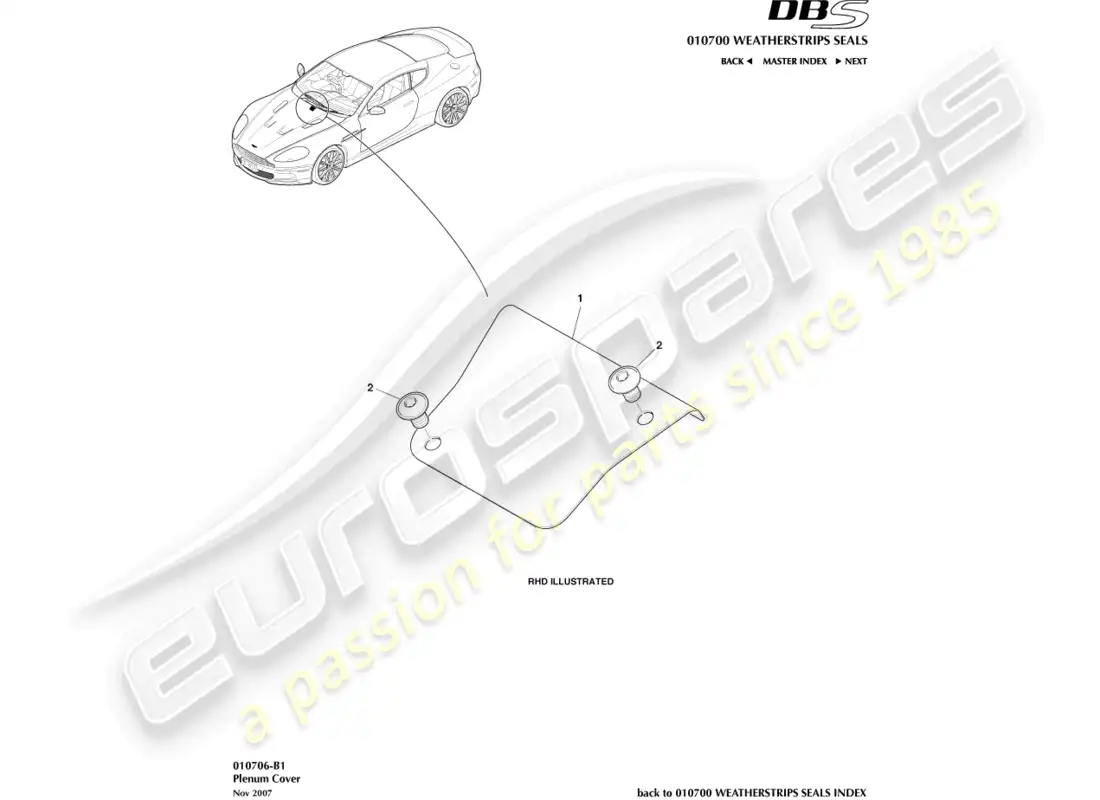 aston martin dbs (2007) cubierta del pleno diagrama de piezas