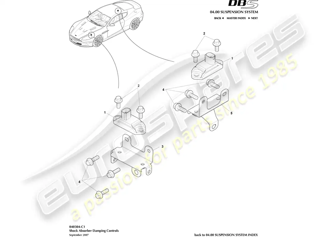 aston martin dbs (2007) controles de amortiguación del amortiguador diagrama de piezas