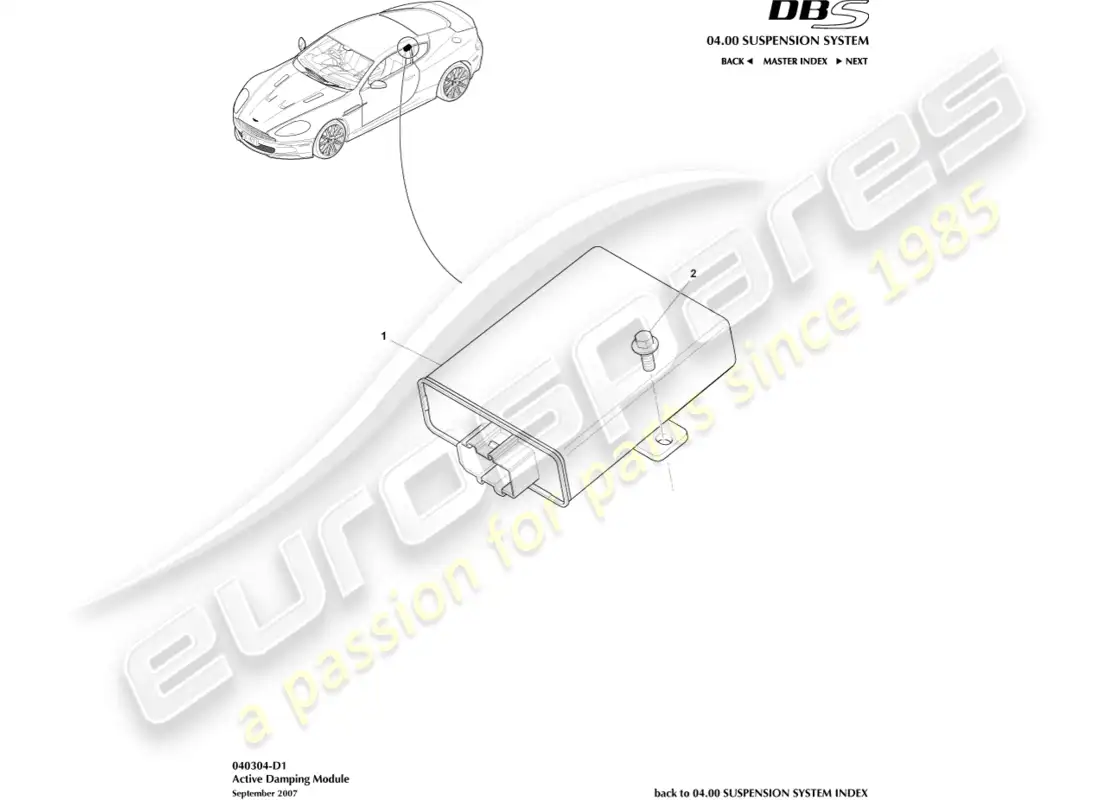 aston martin dbs (2007) módulo de amortiguación activa diagrama de piezas