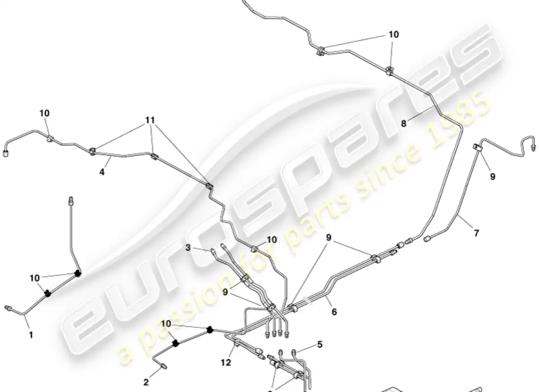 aston martin rapide (2017) líneas y mangueras de freno, lhd diagrama de piezas