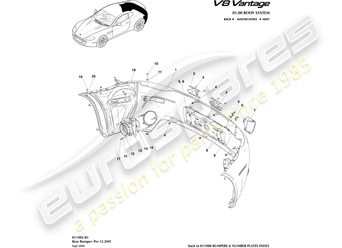aston martin v8 vantage (2008) parachoques trasero, al diagrama de pieza 12.25my