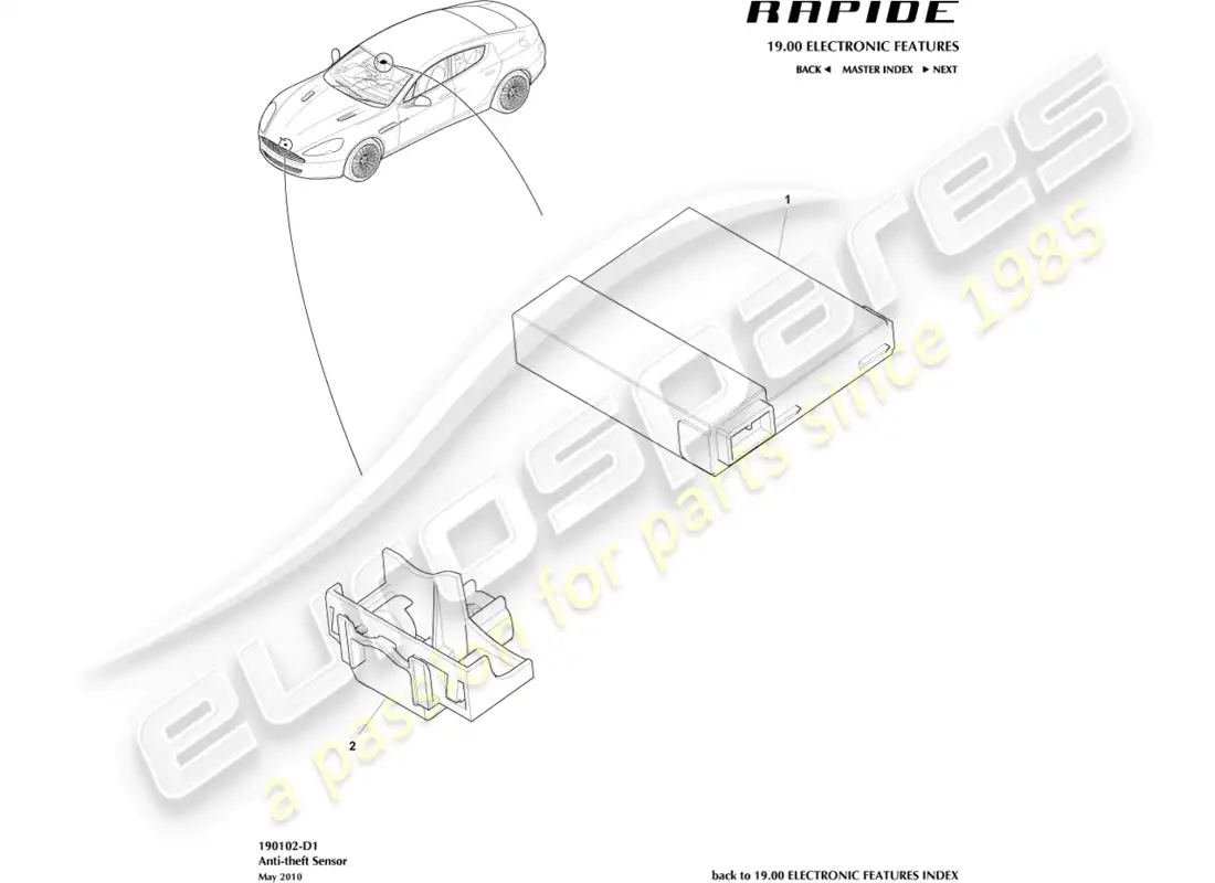 aston martin rapide (2012) sensores de alarma diagrama de piezas