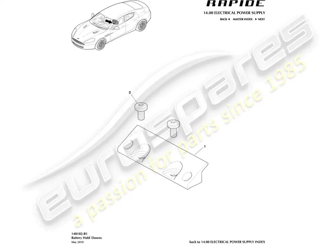 aston martin rapide (2013) retención de batería diagrama de piezas
